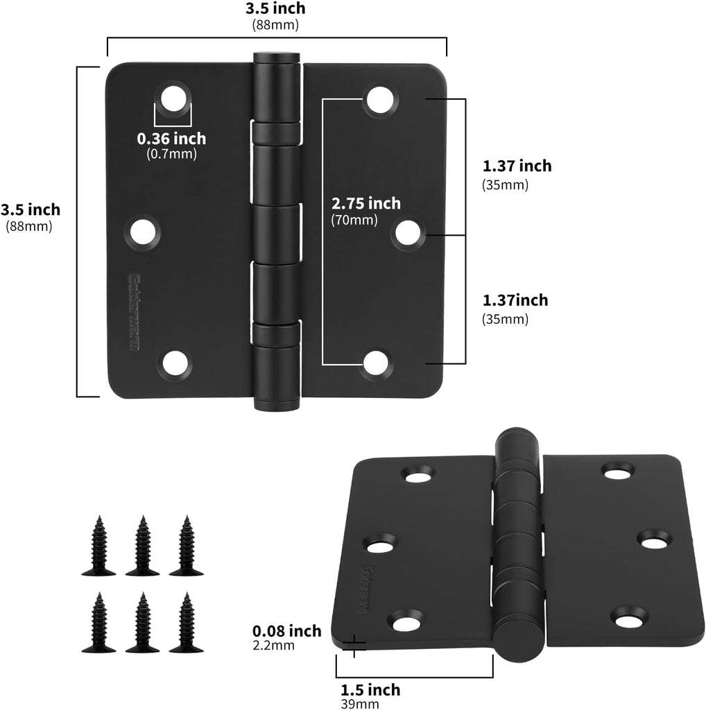 3 Pack 304 Stainless Steel Door Hinges, Matte Black Non Removable Pin Heavy Duty Ball Bearing Door Hinges 3.5 Inch
