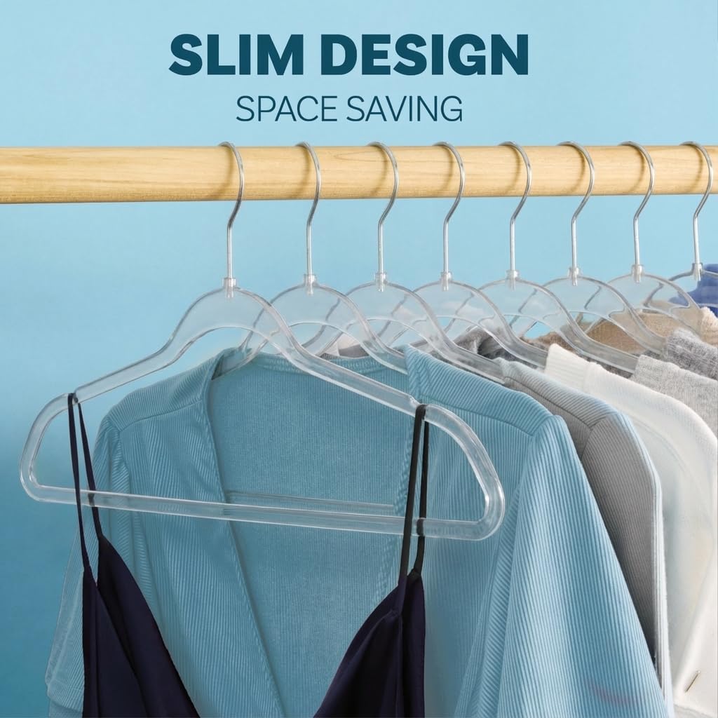 TM Clear Thin Hangers with Silver Hook Non-Velvet Hangers 50 Pack