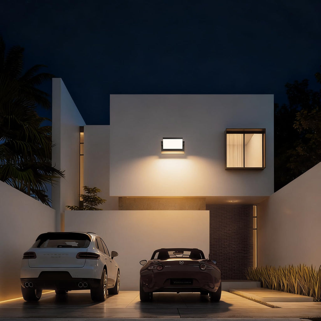 40W Modern LED Outdoor Wall Sconce, Black 3000K Exterior Porch Light
