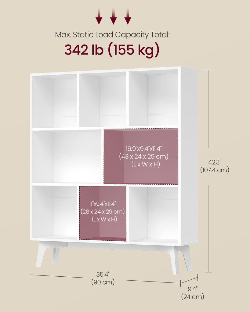 Mid-Century Modern 8-Cube Bookshelf, 35.4 x 9.4 x 42.3 Inch
