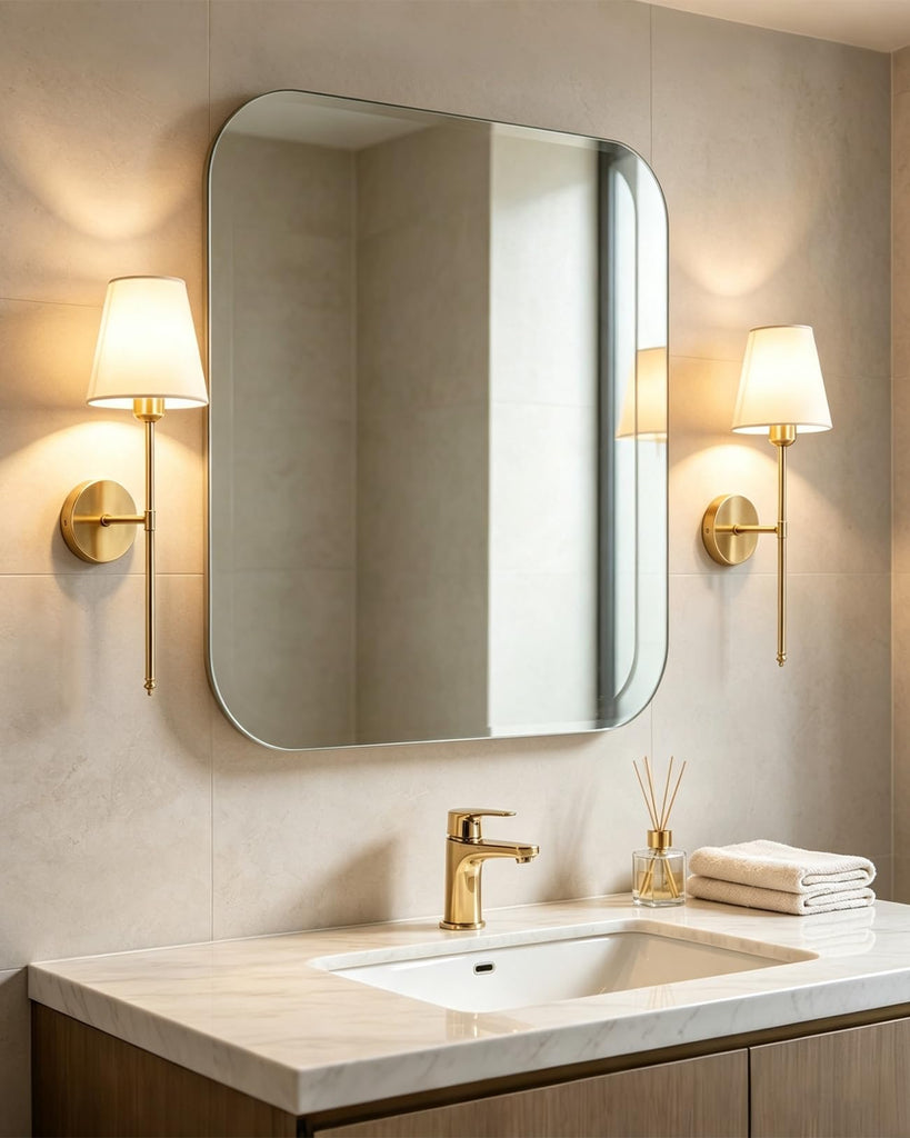 Wall Sconce with Fabric Shade Vanity Brushed Gold