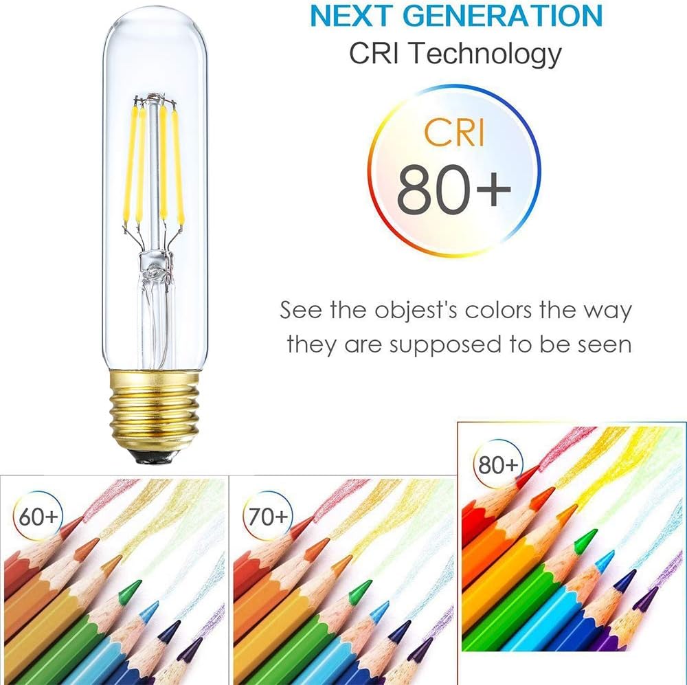 Dimmable Edison Led Tubular Bulb T10,4W Vintage Led Filament Light Bulb 40W Incandescent Bulb Equivalent, 4000K