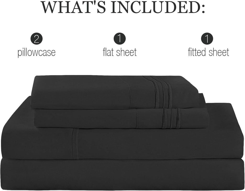 King Sheets Set Cooling Deep Pocket Bed Sheet Sets, Black Soft Microfiber Oeko-Tex Hypoallergenic Sheets &