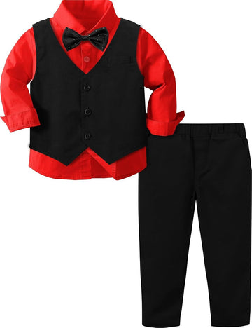 Toddler Boy Formal Suit 4pcs Vest, Shirt, Pants, Bow Tie