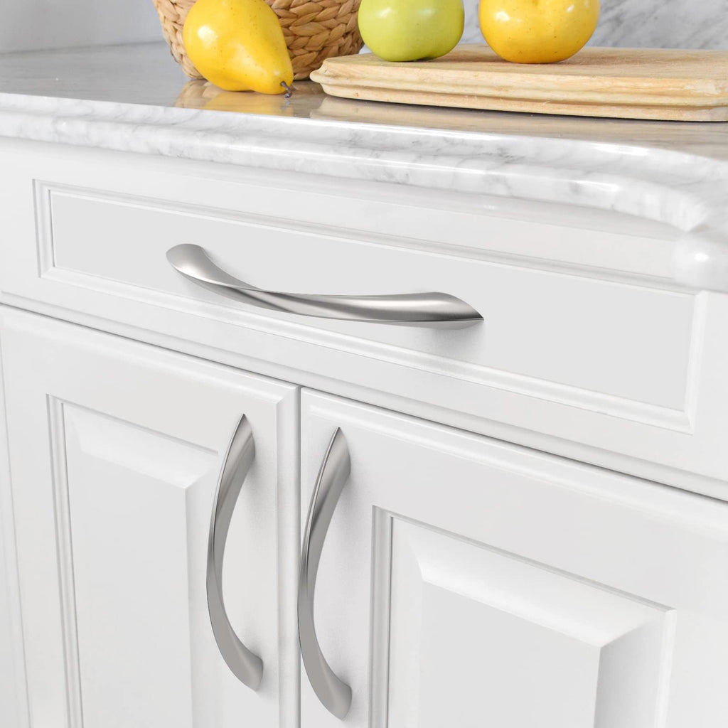 10 Pack Brushed Satin Nickel 5 Inch(128mm) Hole Centers Kitchen Arch Twisted Cabinet Pulls Cabinet Hardware Kitchen