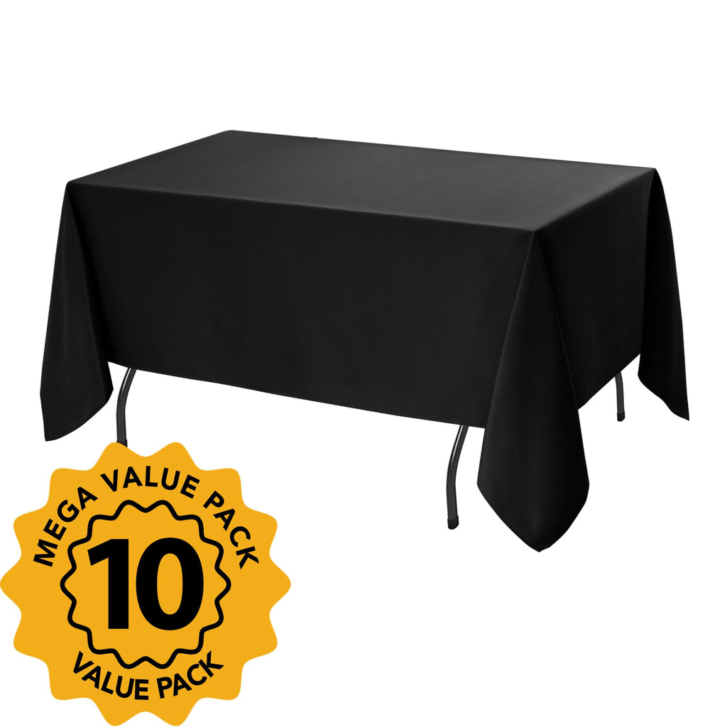 10-Pack Black Tablecloths for Rectangle Tables, 60 x 120 Inches
