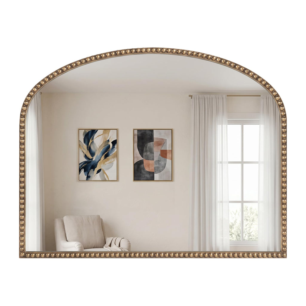 Antique Gold Arched Wall Mirror, 36" x 28" Beaded Mirror