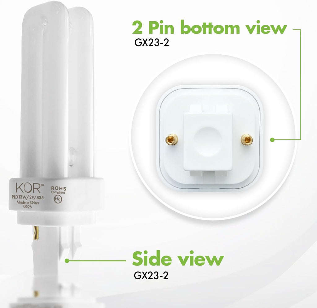 13W Double Tube CFL Light Bulbs, GX23-2 2-Pin Base, 3500K