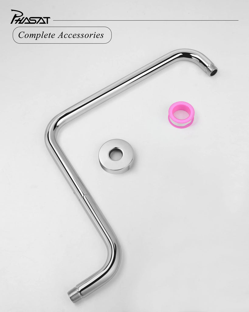 16 Inches Shower Arm Extension,S shaped Shower Arm with Flange,304 Stainless Steel High Rise Shower Head Arm