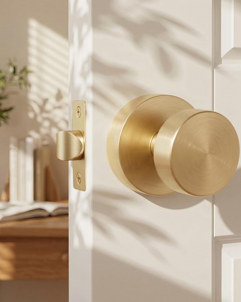 Gold Closet Door Knobs, Zinc Alloy Brushed Gold Passage Door Knob, Interior Door Knob , Closets
