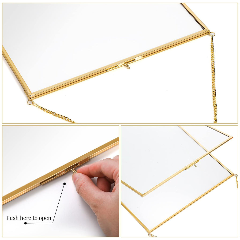 Brass Hanging Photo Frame, 11x14 Inch Double Glass Floating Display for Pressed Flowers, Large Picture Artwork