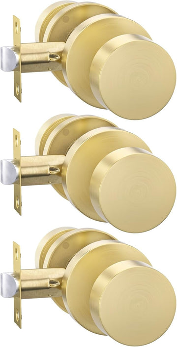 Gold Closet Door Knobs, Zinc Alloy Brushed Gold Passage Door Knob, Interior Door Knob , Closets