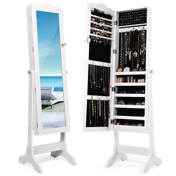 Standing Jewelry Cabinet Armoire with Full Length Mirror, Lockable