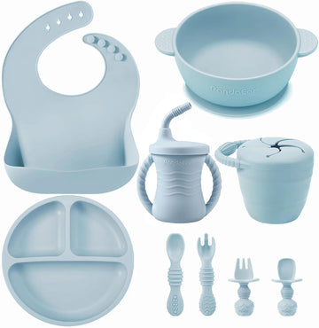 9 PCS Silicone Baby Feeding Set, Suction Plate & Utensils
