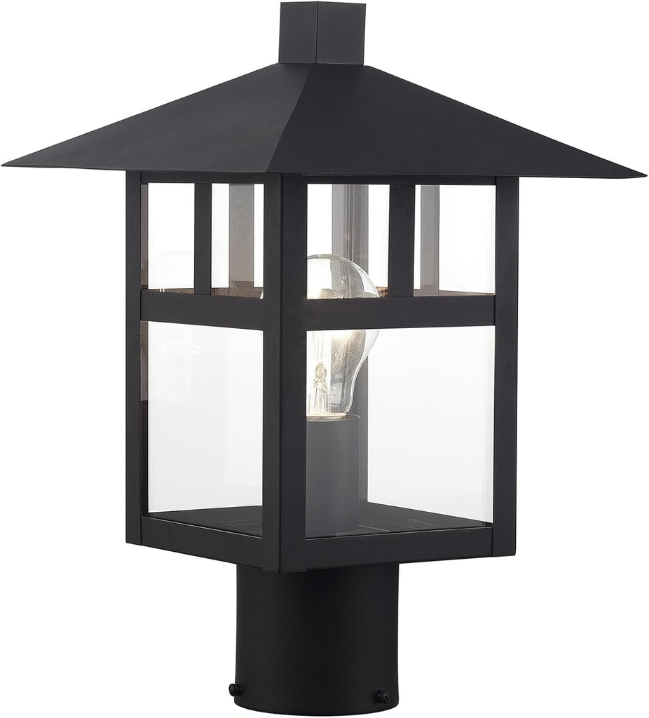 Crestlake Collection, 1 Light Satin Gold Large Outdoor Post Top Lantern with Clear Glass