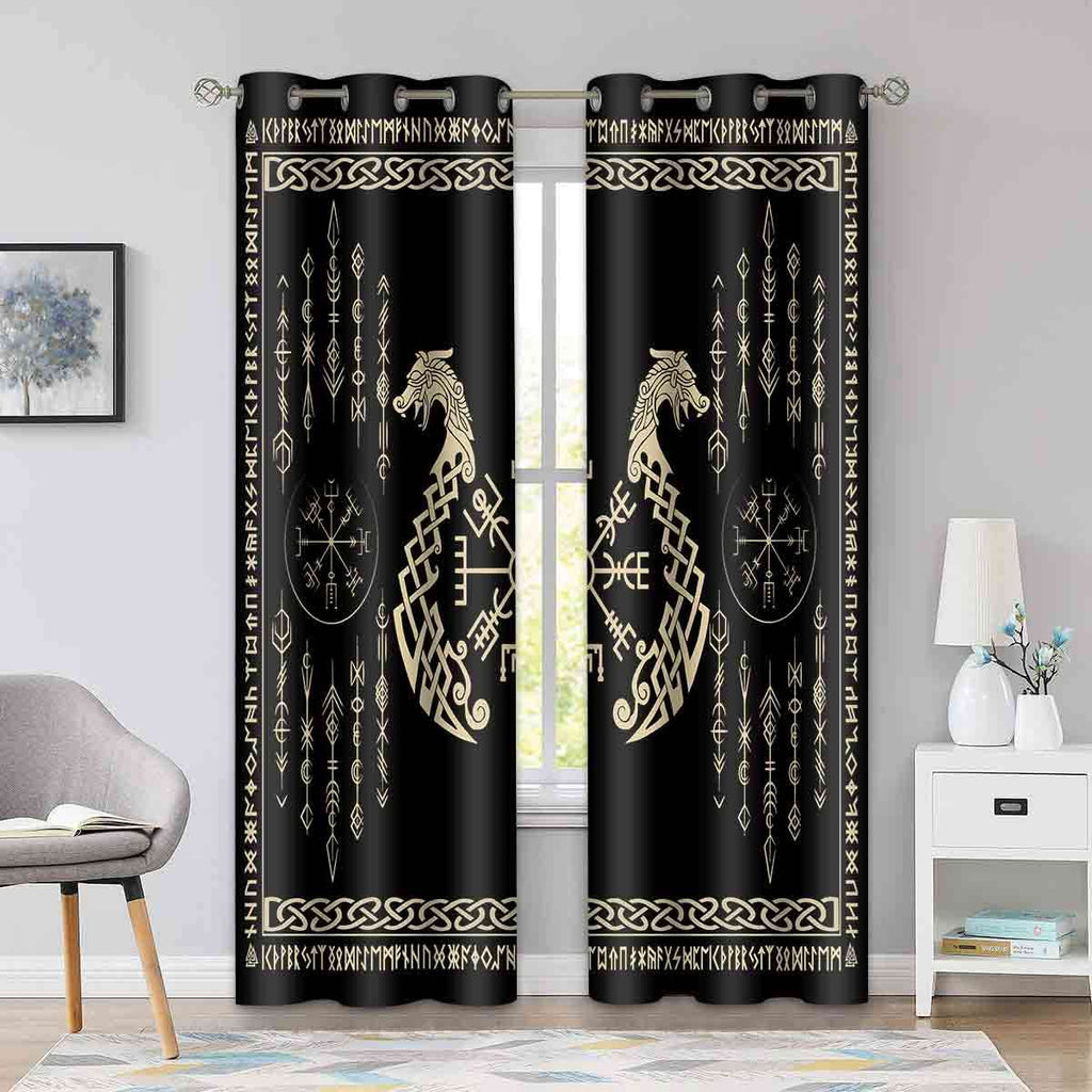 Nordic Vikings Curtains, Twins Dragons Curtains, 42x84inches, 2 Panels