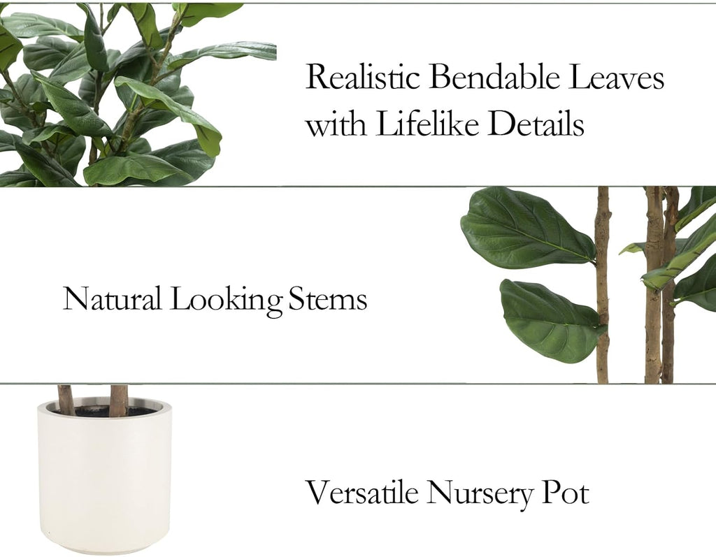 Artificial Fiddle Leaf Fig Tree 6FT with White Tall Planter-Large Faux Tree Tall Fake Floor Plant in Pot,Artificial - Set of 3