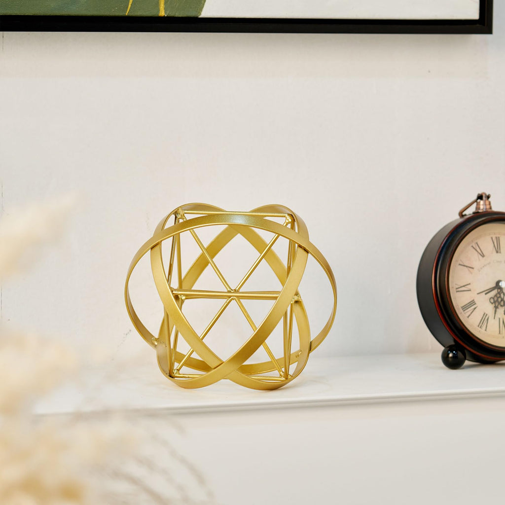 7" Gold Decorative Sphere, Geometric Sculpture Tabletop Decorative Balls
