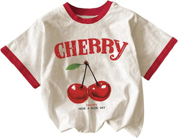Girl's Cherry Graphic Tees Colorblock Aesthetic Cute Summer Tops