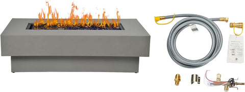 48-inch Fire Table with Natural Gas Conversion Kit, 50,000BTU Outdoor Modern Patio Fire Pit Table w/Rectangular Burner Lid