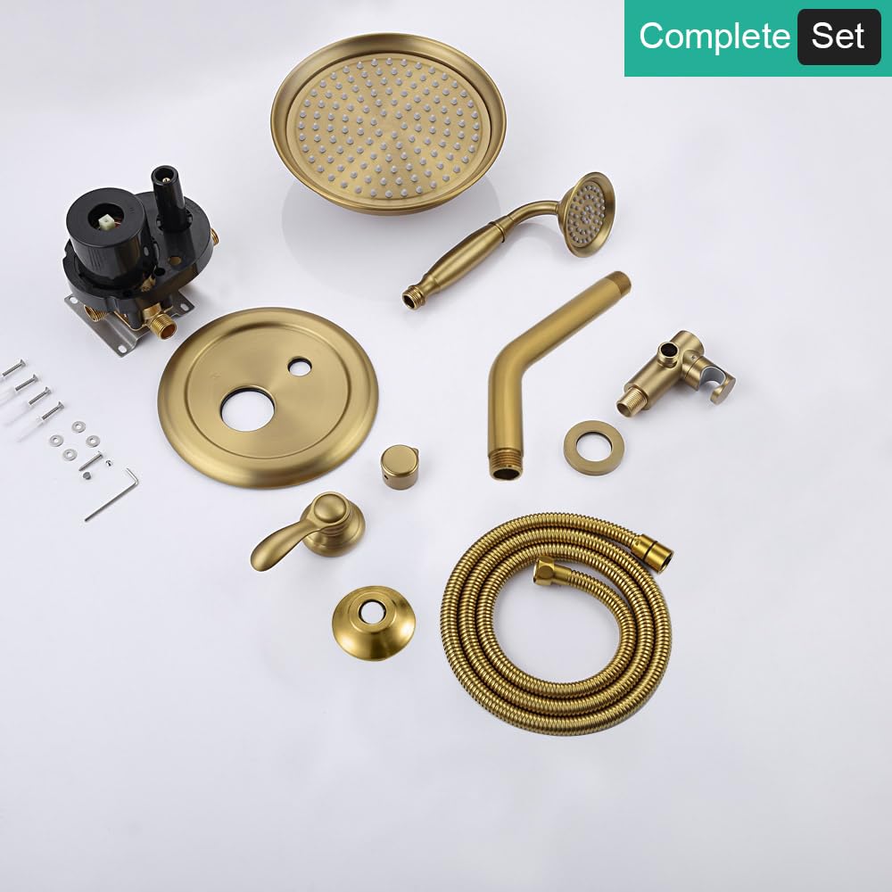 Antique Brass Shower Faucet, 9 Inch Rain Head Shower Set