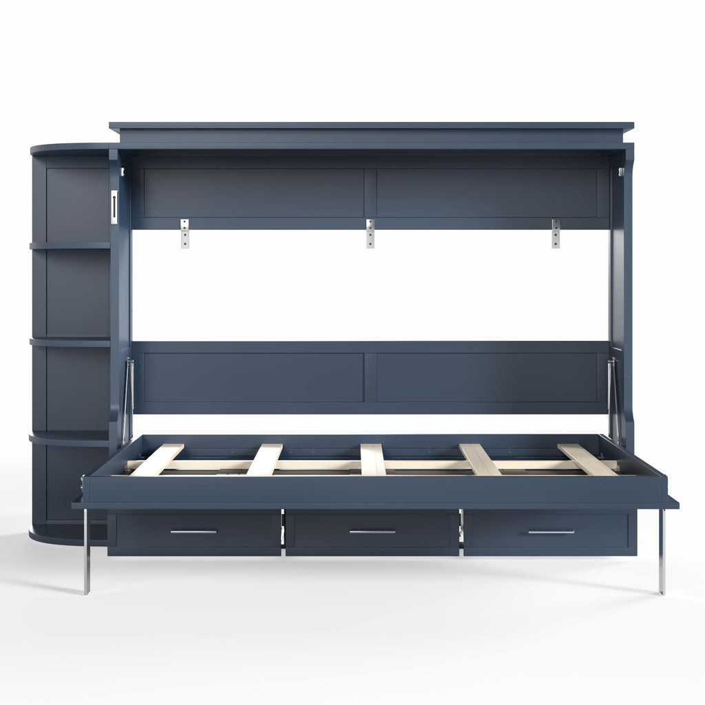 Full Size Horizontal Cabinet Murphy Bed with Side Cabinets, Blue