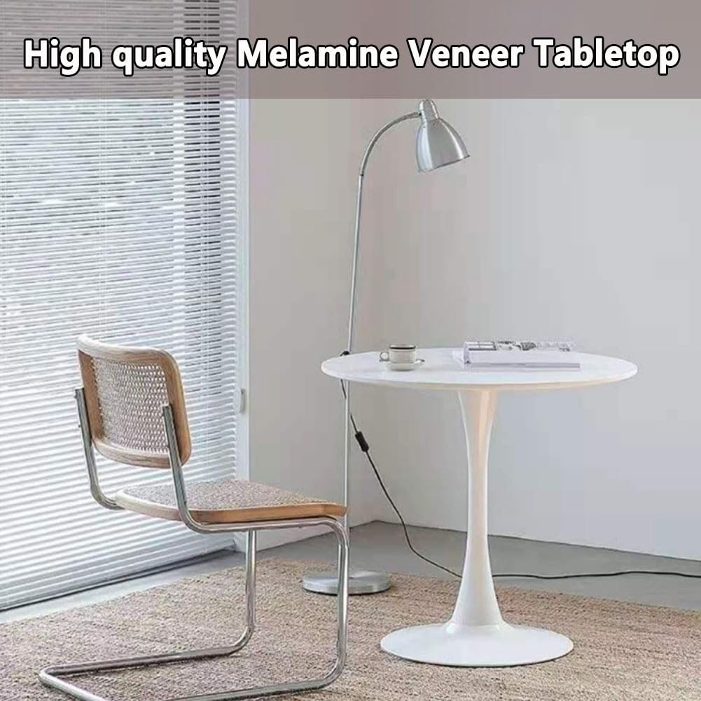 31.2" Tulip Dining Table, White, Perfect for 2-4 People, Mid-Century Modern Style, Round MDF Top with Sturdy Base
