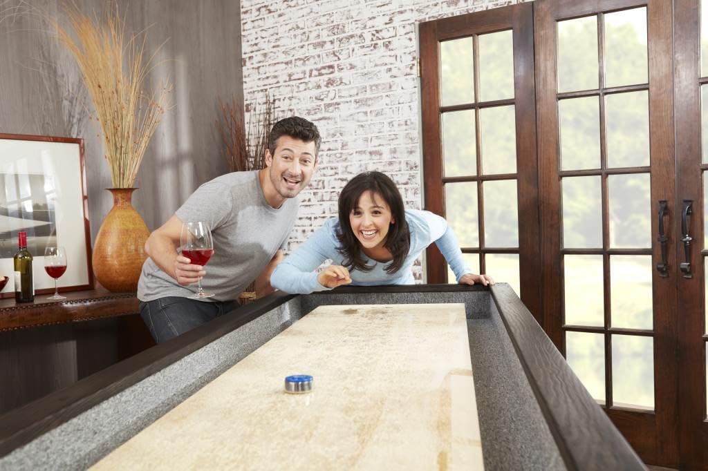 River 14' Weathered Black Pro-Style Shuffleboard Table