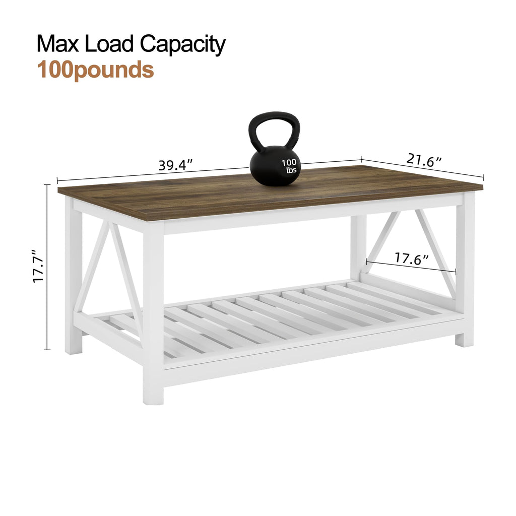 Coffee Table with Storage Small White Farmhouse Coffee Table