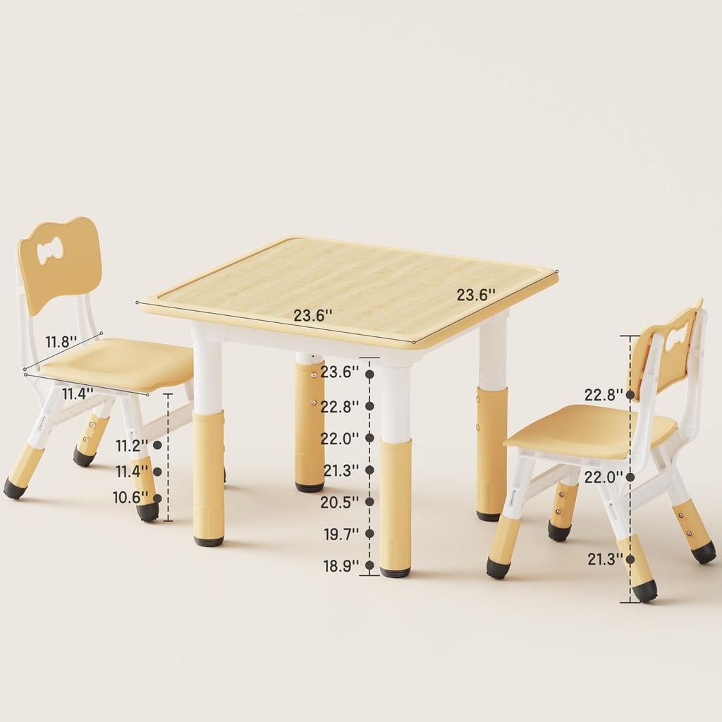 Height Adjustable Toddler Table and 2 Chairs Set, Beige
