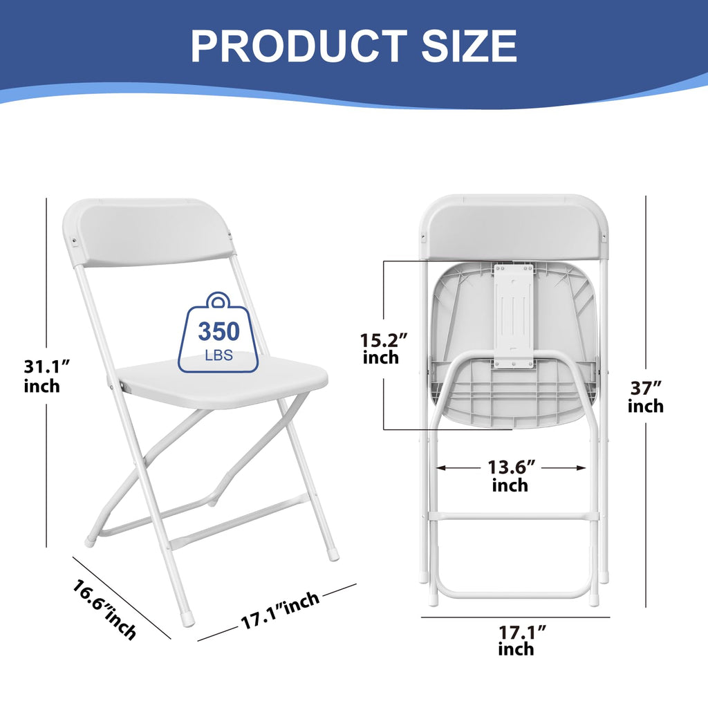 10 Pack White Folding Chairs for School Events Wedding Party Picnic