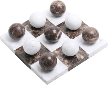 Marble Tic Tac Toe Game Set, Marble Board Game with 9 Spheres, Modern Handcrafted Coffee Table Decor & Family