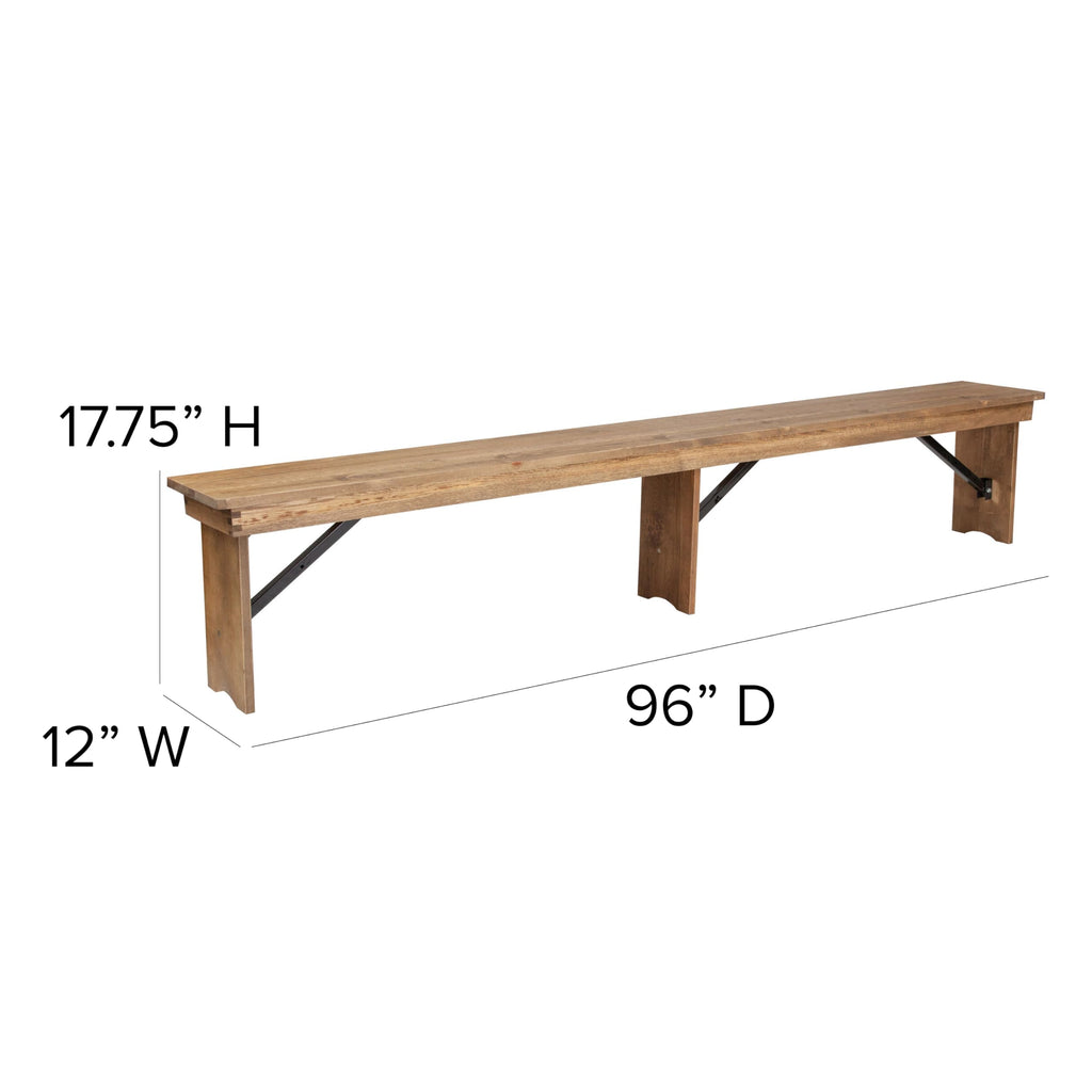 Hercules 96x12 Folding Bench with Legs, Rustic