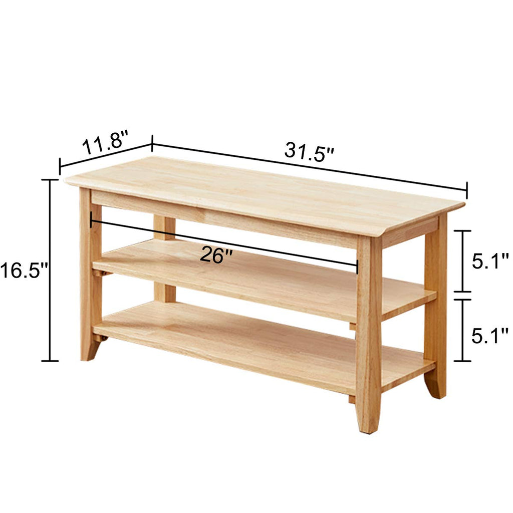 Shoe Rack Bench Wooden Storage Bench Entryway Bench, Natural, 31.5"