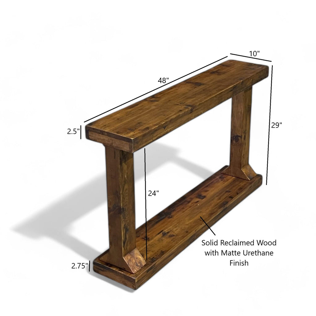 Reclaimed Wood Console Table, 100% Reclaimed Wood with Matte Finish (10.5 x 48 x 29 H)