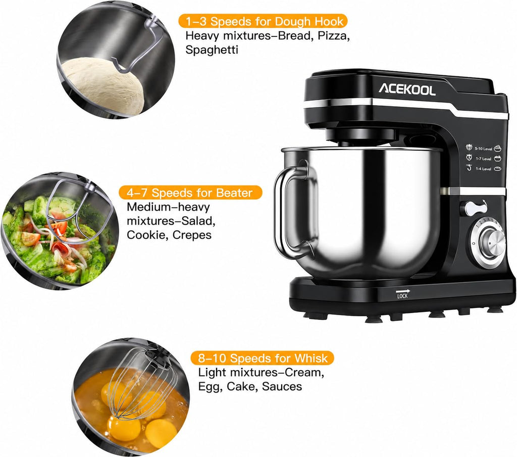 7.5QT Stand Mixer, 660W Kitchen Mixer with 10 Speeds, Black