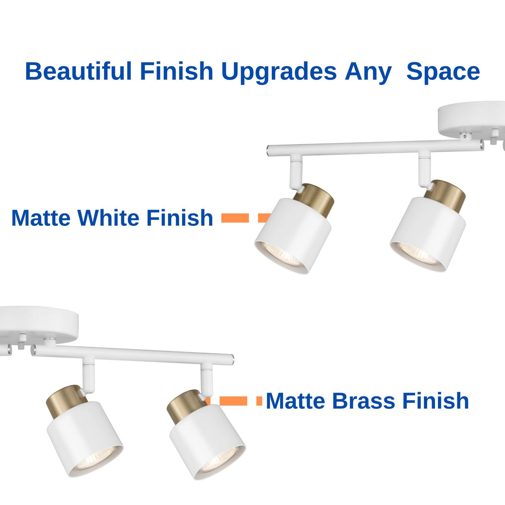 4 Light Track Lighting Kit, Matte White Brass Finish Adjustable with Modern Flush Mount Ceiling Spotlight