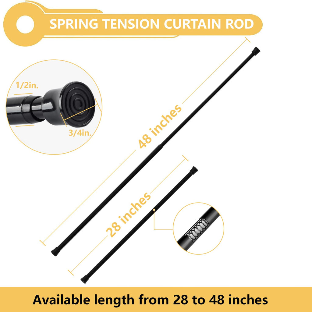 Spring Tension Rods for Windows Adjustable 28-48", 4Pcs, Black