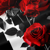 Rose Comforter Set King Black Red Bedding Set Striped Floral Bedding for Women Aesthetic Comforter with 2 Pillowcases