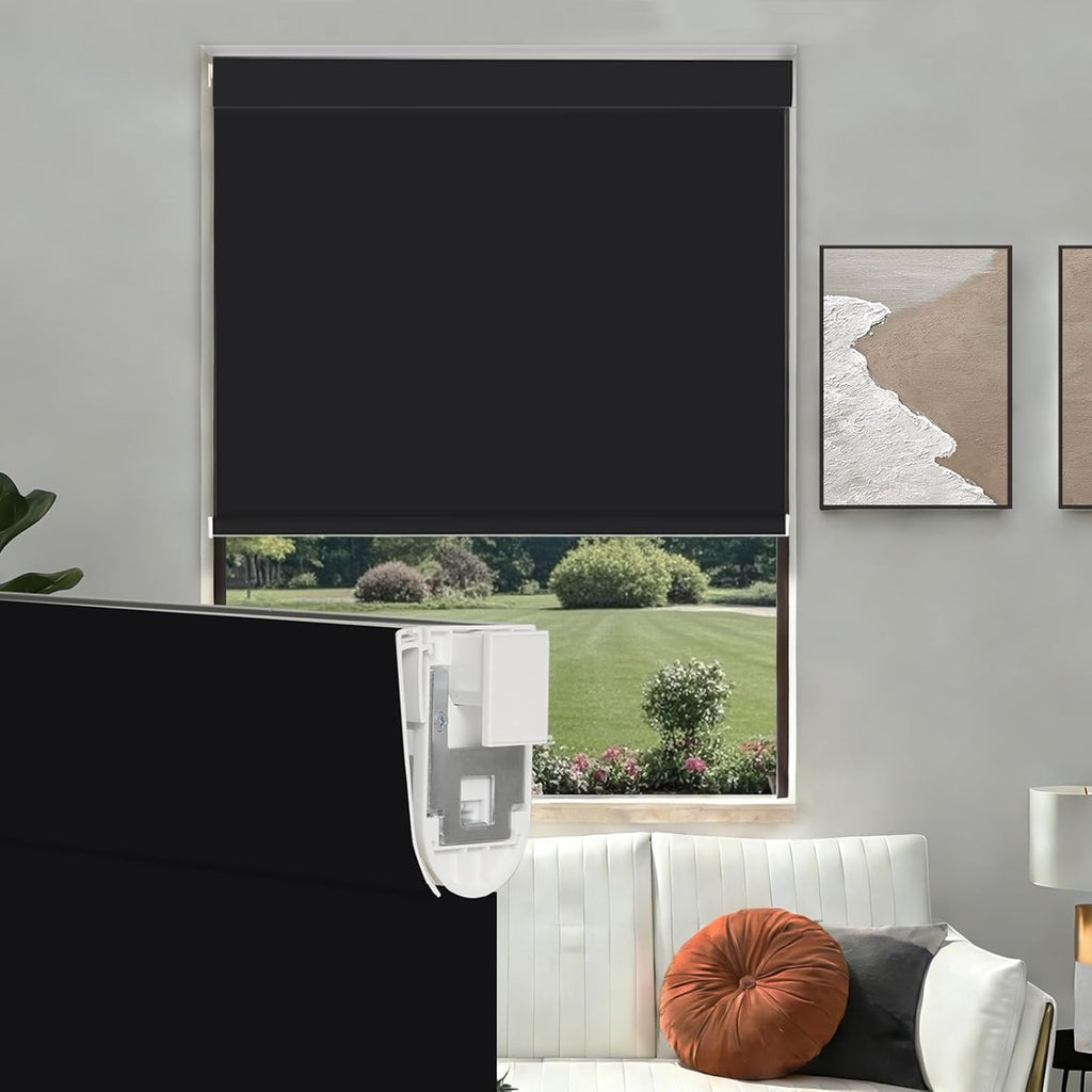 No Drill No Tools Blackout Roller Shades for Window, Cordless Roller Shades Thermal Insulated UV Protection Privacy