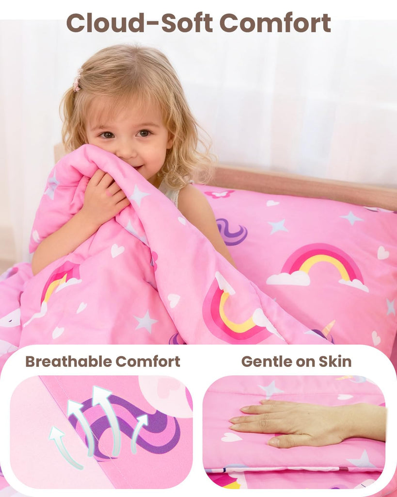4-Piece Toddler Bedding Set, Toddler Bed Comforter Set for Girls
