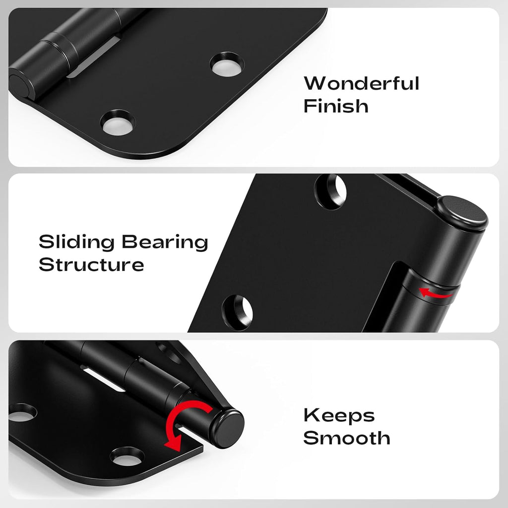 12 Pack Black Door Hinges 3.5 Inch 5/8" Radius Round Ball Bearing Anti-Squeak Flat Iron Hinges Doors Standard 3-1/2"