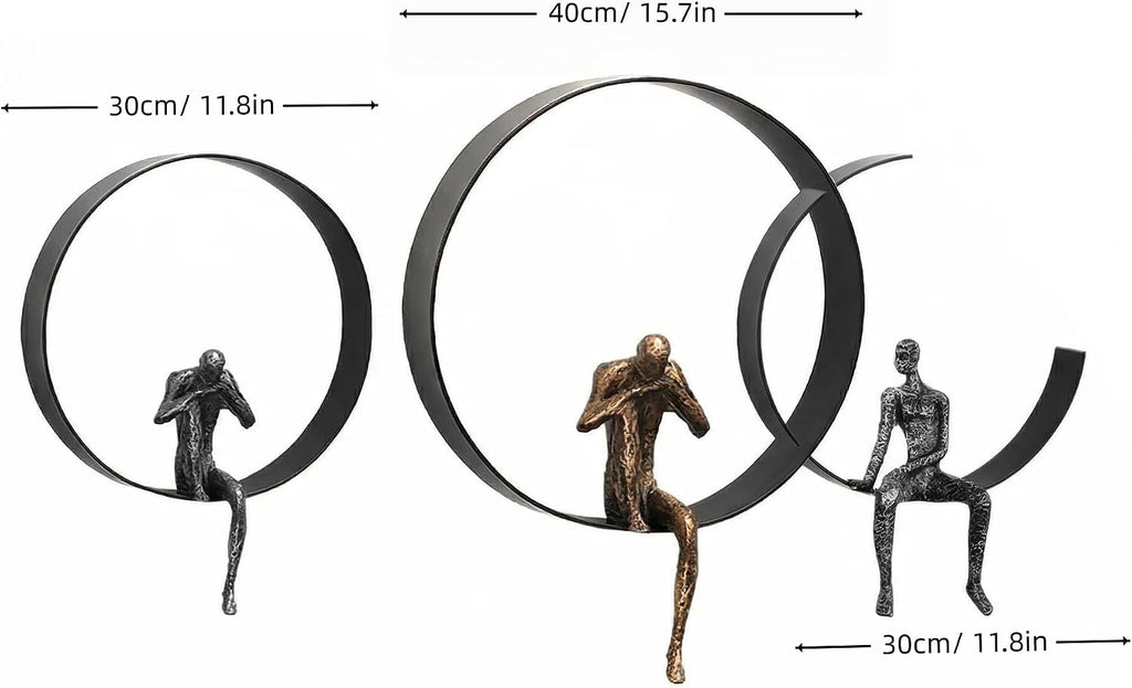 Wall Decor, Metal & Resin 3D Wall Art, Minimalist Modern Art Work Ornaments, Thinker Wall Sculpture Bedroom Kitchen - Set of 3