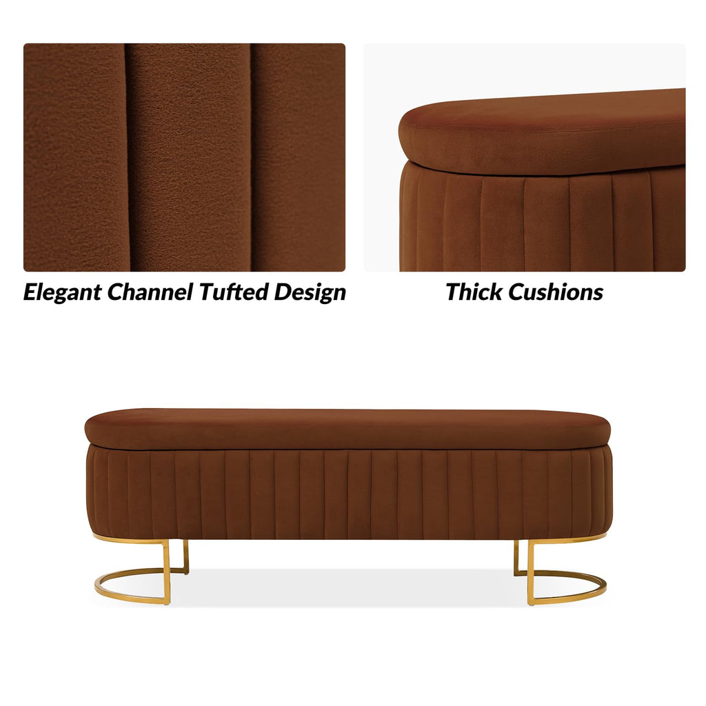 55.5" End of Bed Storage Bench Ottoman, Velvet Upholstered Bedroom Benchs, Large King Size Long Flip Top Entryway