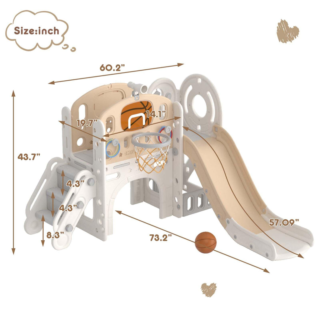 Toddler Slide Set, 9 in 1 Indoor Outdoor Playset for 1-3, Beige Brown