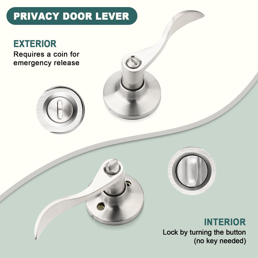 4 Pack Privacy Door Levers Brushed Nickel Privacy Door Handles Keyless Interior Door Handle with Lock Modern Door