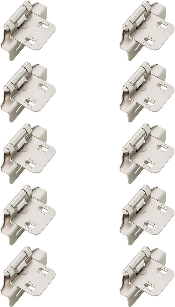 (10-Pack) Self-Closing Cabinet Hinges Semi-Wrap 1/4' Overlay Doors Kitchen/Cabinets/Cupboards/Furniture Satin Nickel