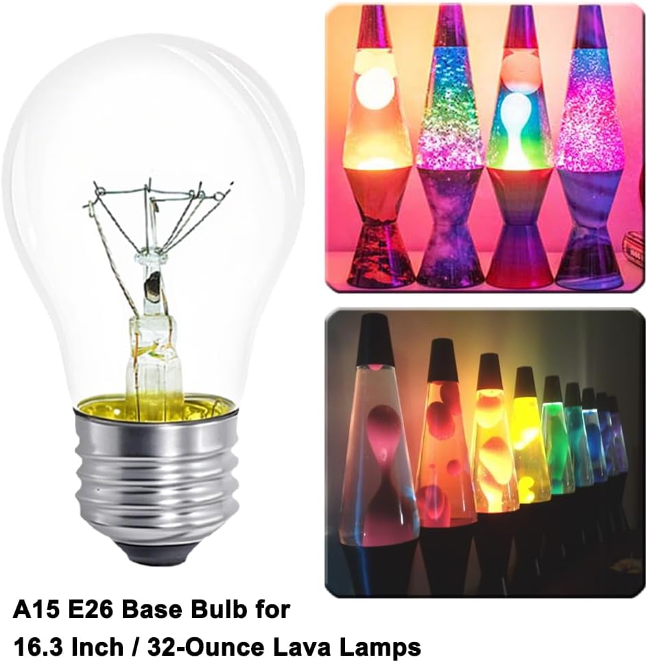 Lava Lamp Bulb 40W 4 Pack E26 Medium Base A15 Appliance Oven Light Bulb