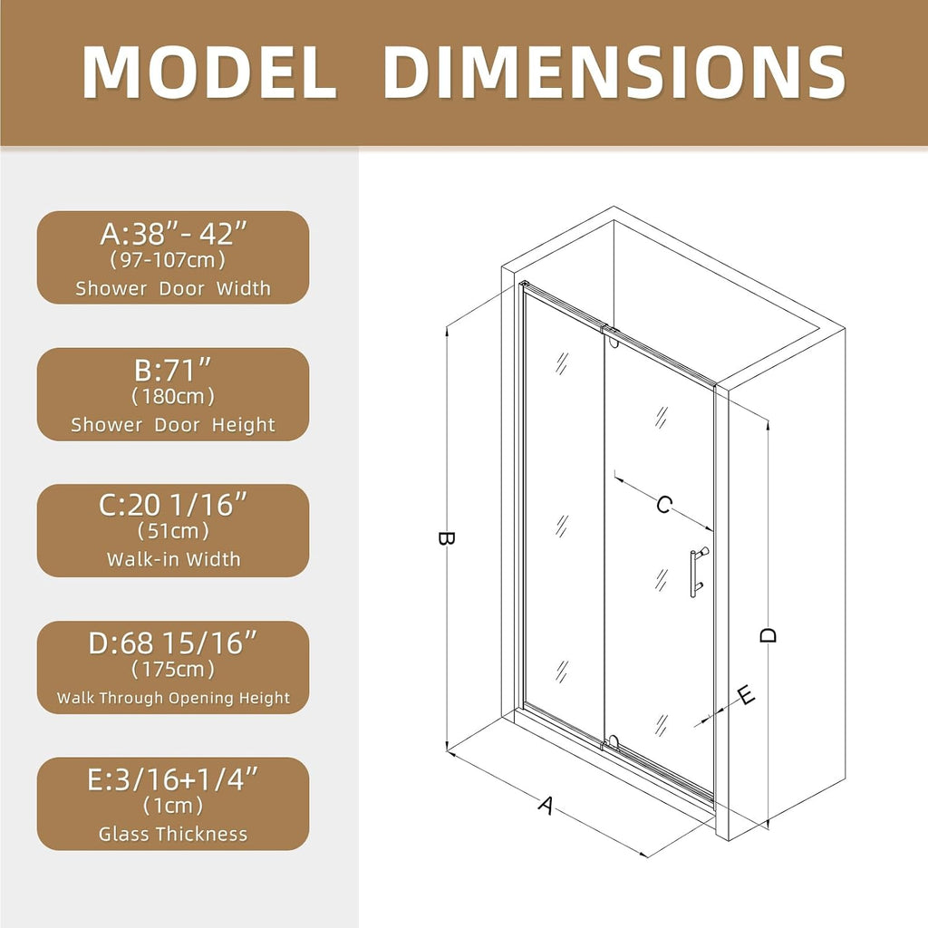 32-36" W x 72" Pivot Glass Shower Door, Semi-Frameless Pivot Swing Glass Shower Door