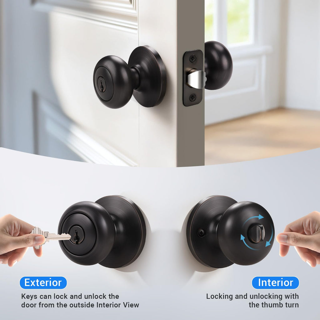 5 Pack Keyed Entry Door Knobs with Same Keys, Modern Door Knob Keyed Alike, Exterior Locking Door Knobs with Keys